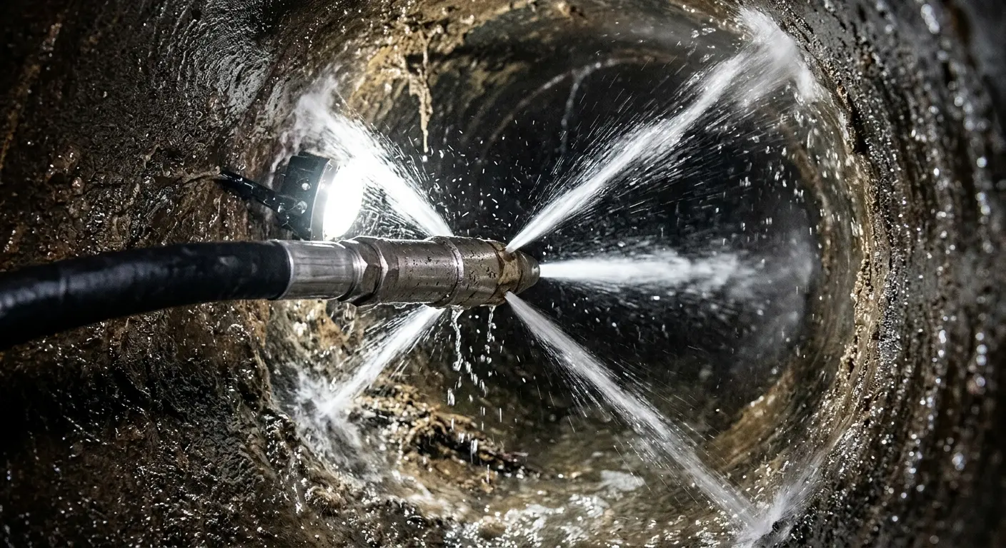 High-pressure hydro jetting nozzle cleaning sewer pipe for Sewer Line Relining in Hatboro